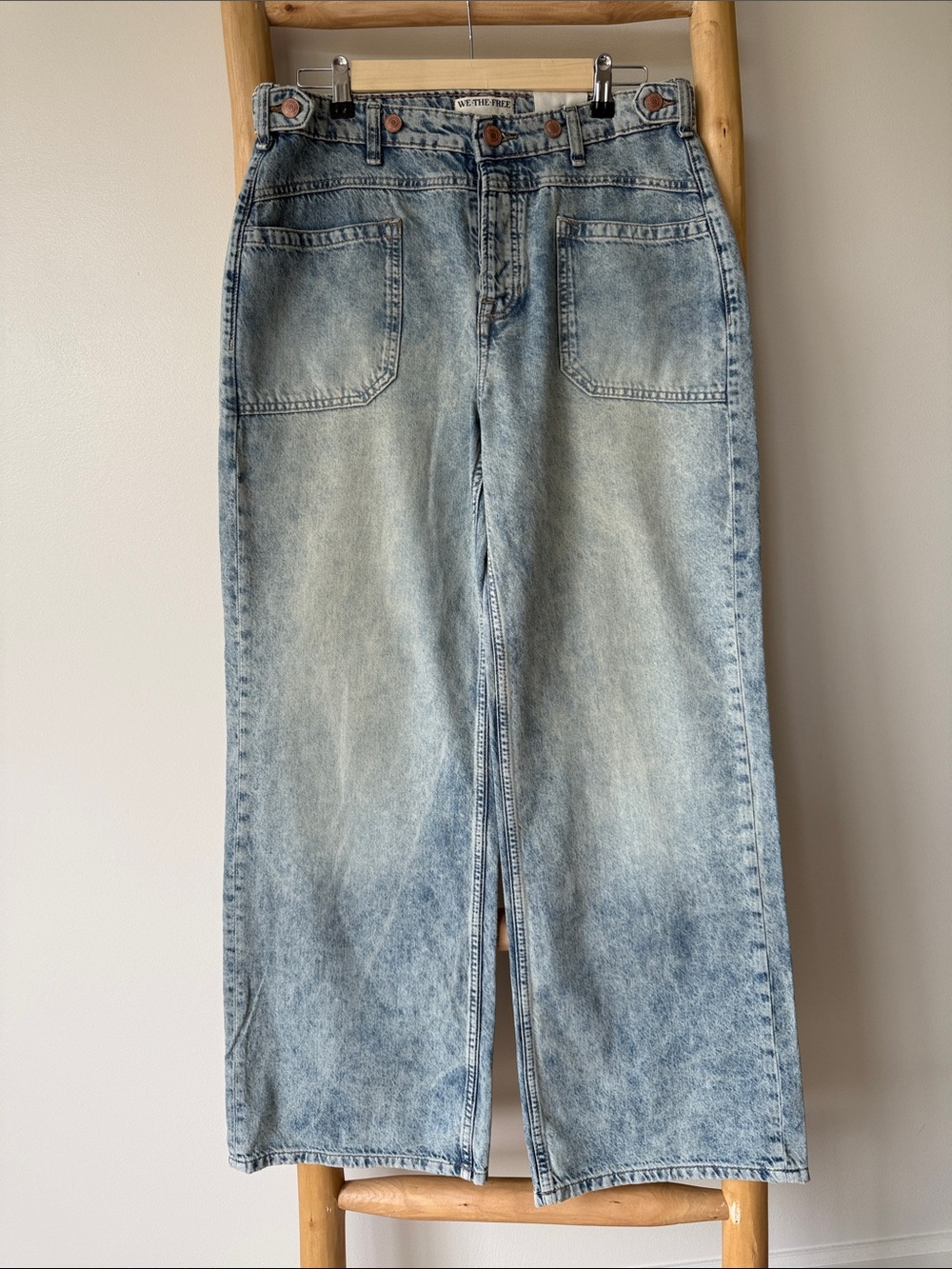 Free People We the Free Palmer Wide Leg Cuffed Denim Jeans in La La Land 28 NWT - Picture 4 of 16